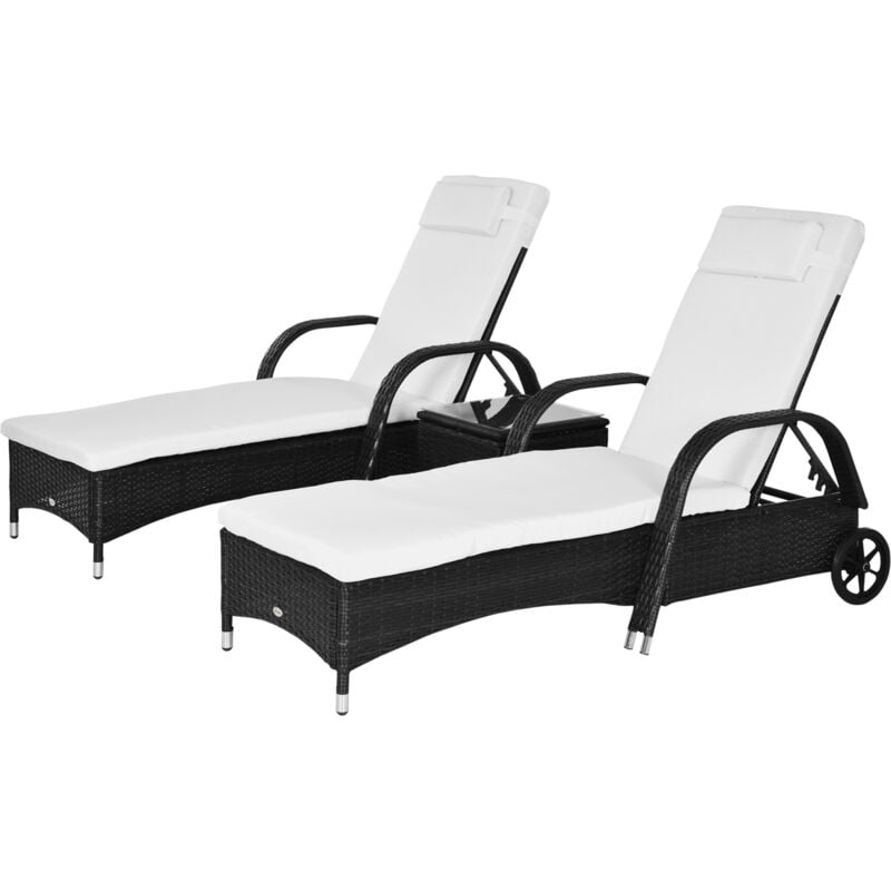 foto del prodotto outsunny set 2 sdraio da giardino e tavolino basso in rattan pe marrone nero