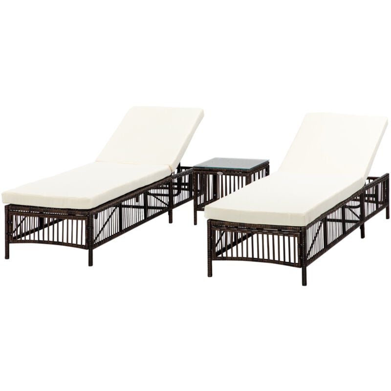 foto del prodotto outsunny set 2 sdraio prendisole con cuscini e tavolino da caffè in rattan pe
