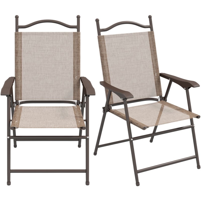 foto del prodotto outsunny - set 2 sedie da giardino pieghevoli in tessuto con braccioli marrone