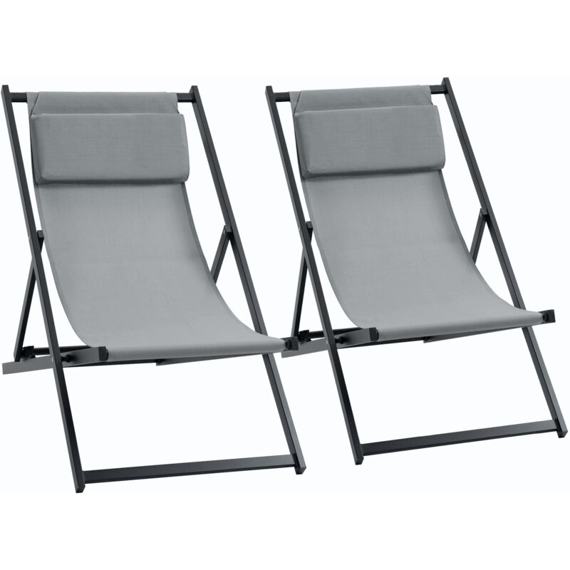 foto del prodotto outsunny set 2 sedie sdraio pieghevoli in alluminio 96.5 x 58 x 91.5cm grigio