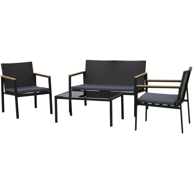 foto del prodotto outsunny set 4 pezzi mobili da giardino in rattan e acciaio nero