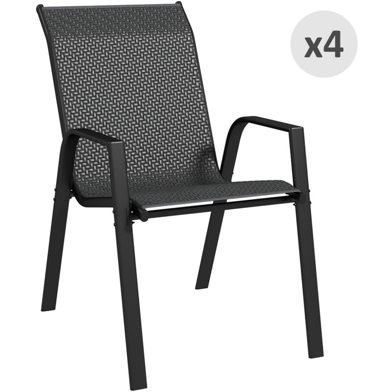 foto del prodotto outsunny set 4 sedie da esterno in rattan pe impilabili con braccioli grigio