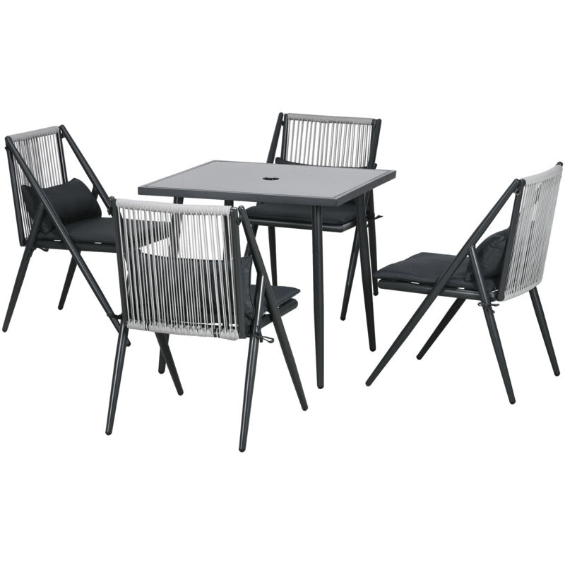 foto del prodotto outsunny set 4 sedie da giardino con cuscini e tavolo in vetro quadrato grigio