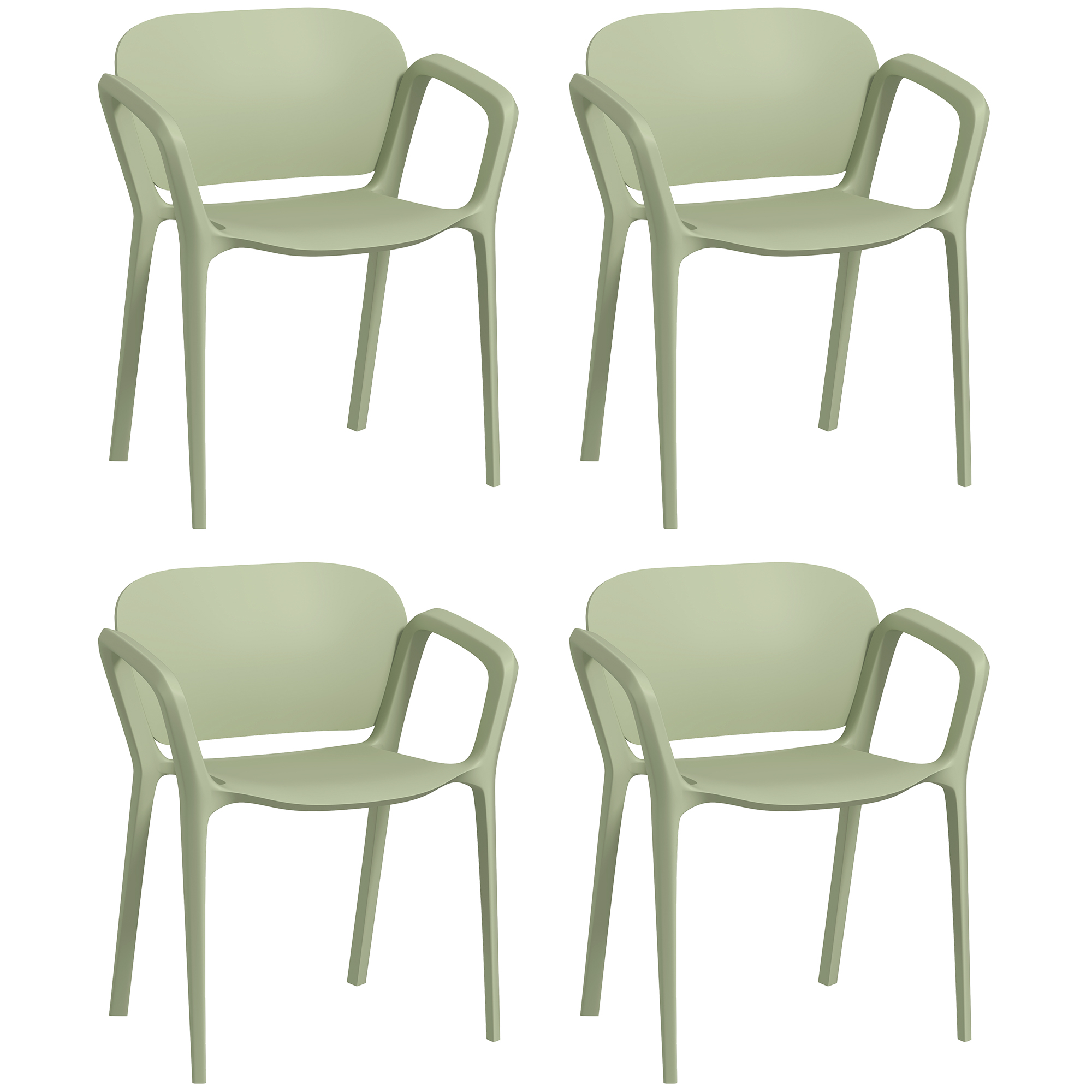 foto del prodotto outsunny set 4 sedie da giardino impilabili in pp dal design moderno con braccioli 60x56x75 cm, verde