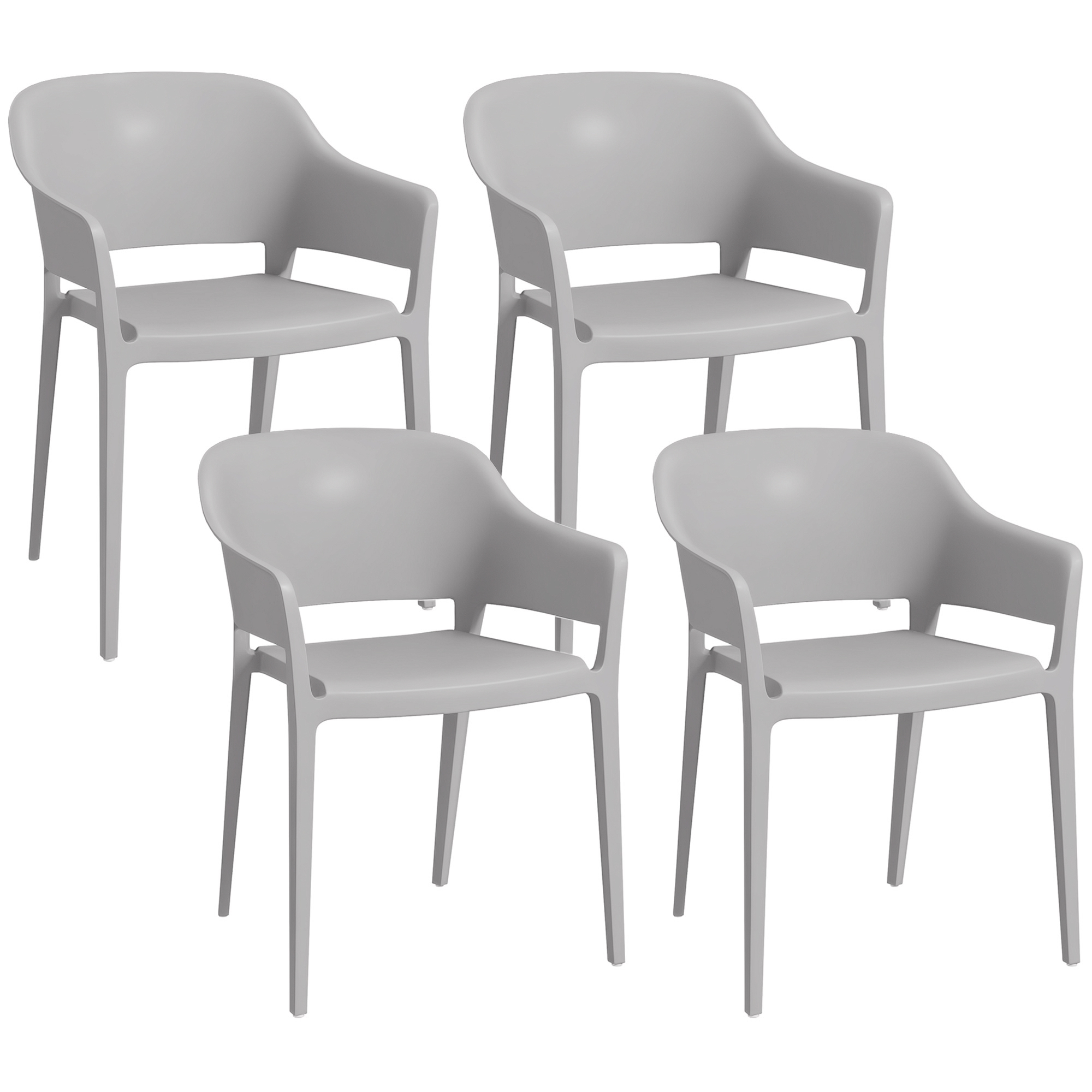 foto del prodotto outsunny set 4 sedie da giardino in plastica impilabili con braccioli e schienale alto in pp, grigio aosom