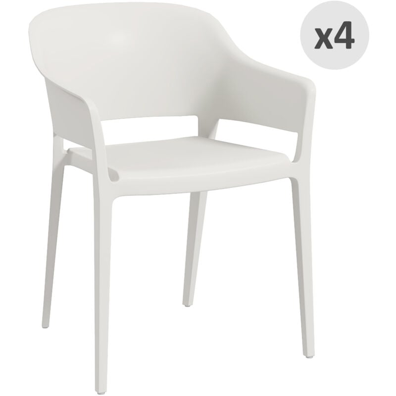 foto del prodotto outsunny set 4 sedie in plastica da giardino impilabili con braccioli bianco