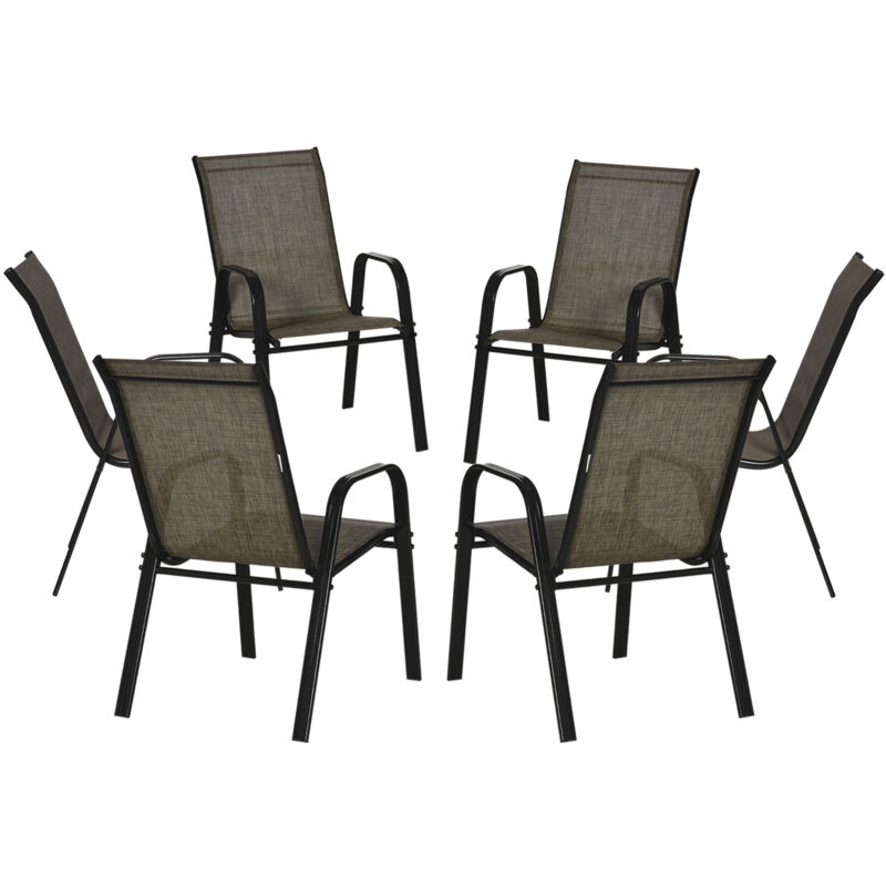 foto del prodotto outsunny set 6 pz sedie da giardino impilabili, braccioli in metallo