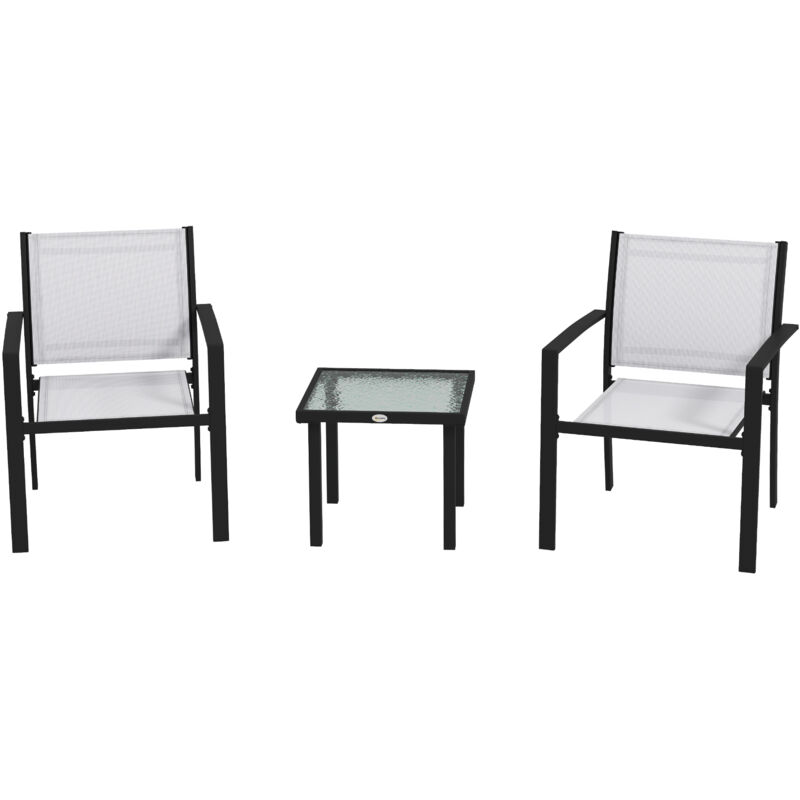 foto del prodotto outsunny set con tavolino e 2 sedie da giardino impilabili tessuto grigio chiaro