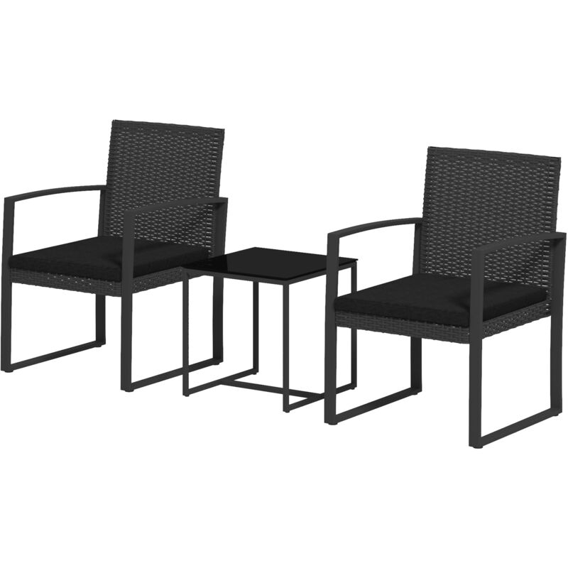foto del prodotto outsunny set da esterno 2 poltroncine e tavolino in vetro effetto rattan nero