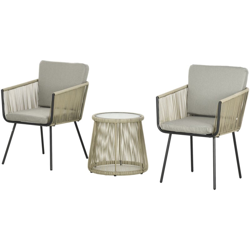 foto del prodotto outsunny set da esterno 2 sedie in rattan e tavolino in vetro stile boho caff 