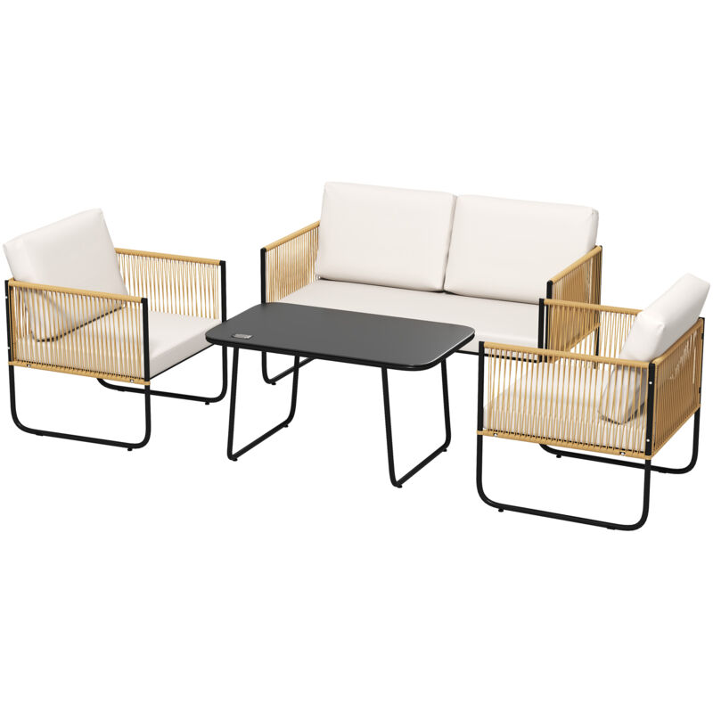 foto del prodotto outsunny set da esterno 4 pz con divanetto, 2 poltrone e tavolino basso