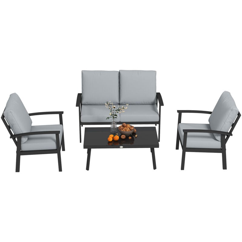 foto del prodotto outsunny set da esterno 4pz con 2 poltrone, divano 2 posti e tavolino grigio