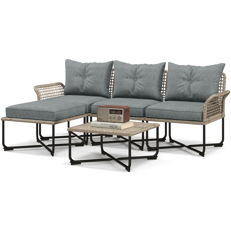 foto del prodotto outsunny set da esterno 5pz in rattan con 3 sedie e 2 tavolini sgabelli