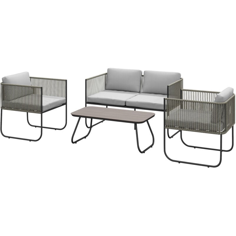 foto del prodotto outsunny set da esterno in rattan divano, 2 poltrone e tavolino in vetro grigio