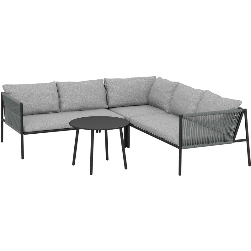 foto del prodotto outsunny set da esterno rattan con divano angolare modulabile e tavolino grigio