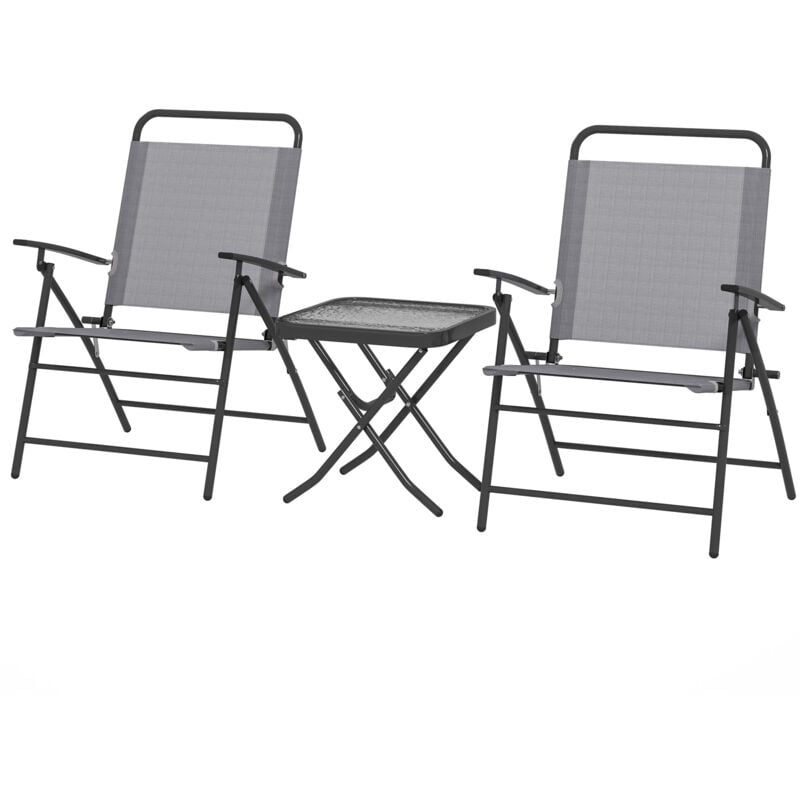 foto del prodotto outsunny set da esterno tavolo in vetro e 2 sedie pieghevoli reclinabili grigio