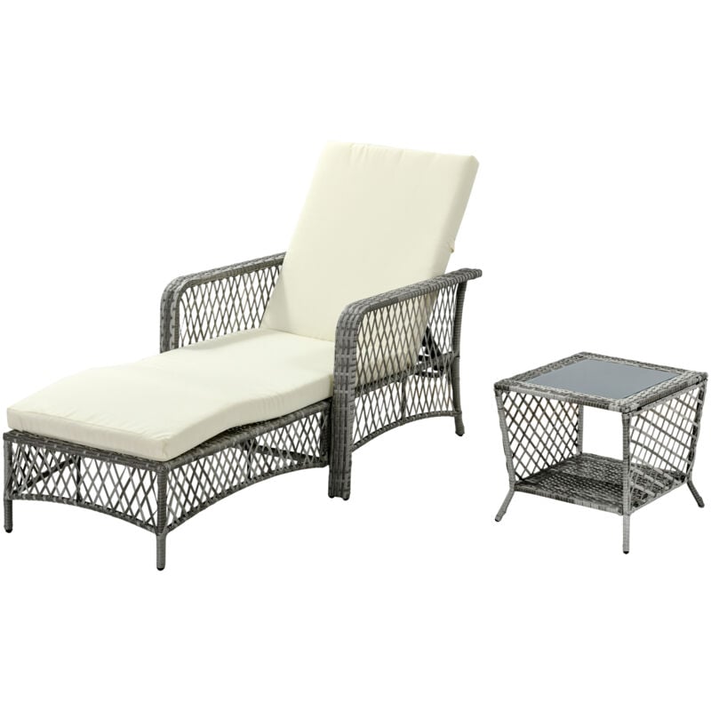 foto del prodotto outsunny set da giardino 2 pz con sdraio da giardino e tavolino a 2 livelli