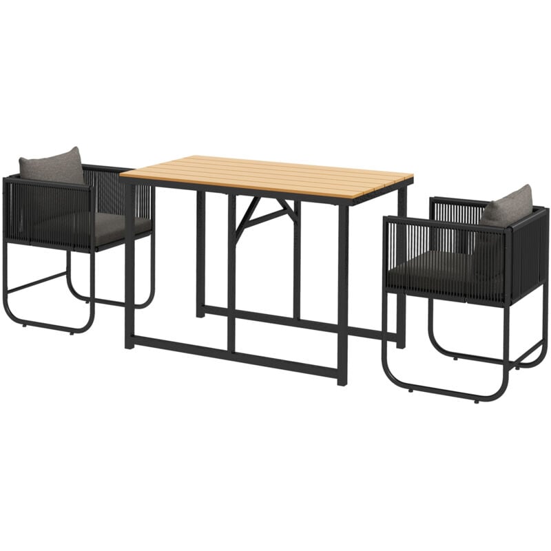 foto del prodotto outsunny set da giardino 3 pezzi con 2 sedie e tavolo nero grigio e color legno