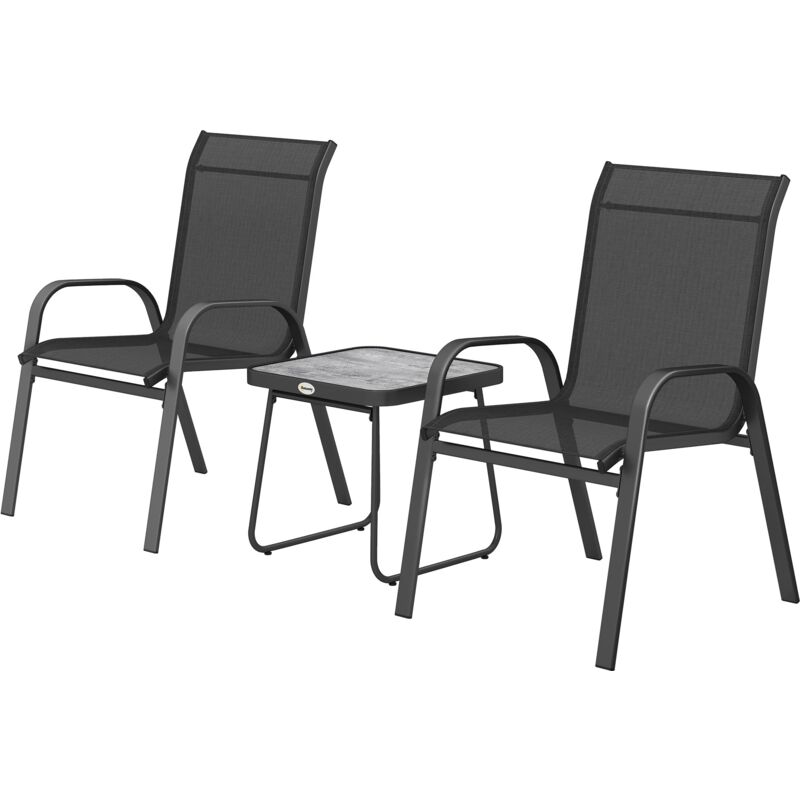 foto del prodotto outsunny set da giardino 3 pezzi con tavolino da caff e 2 sedie impilabili nero