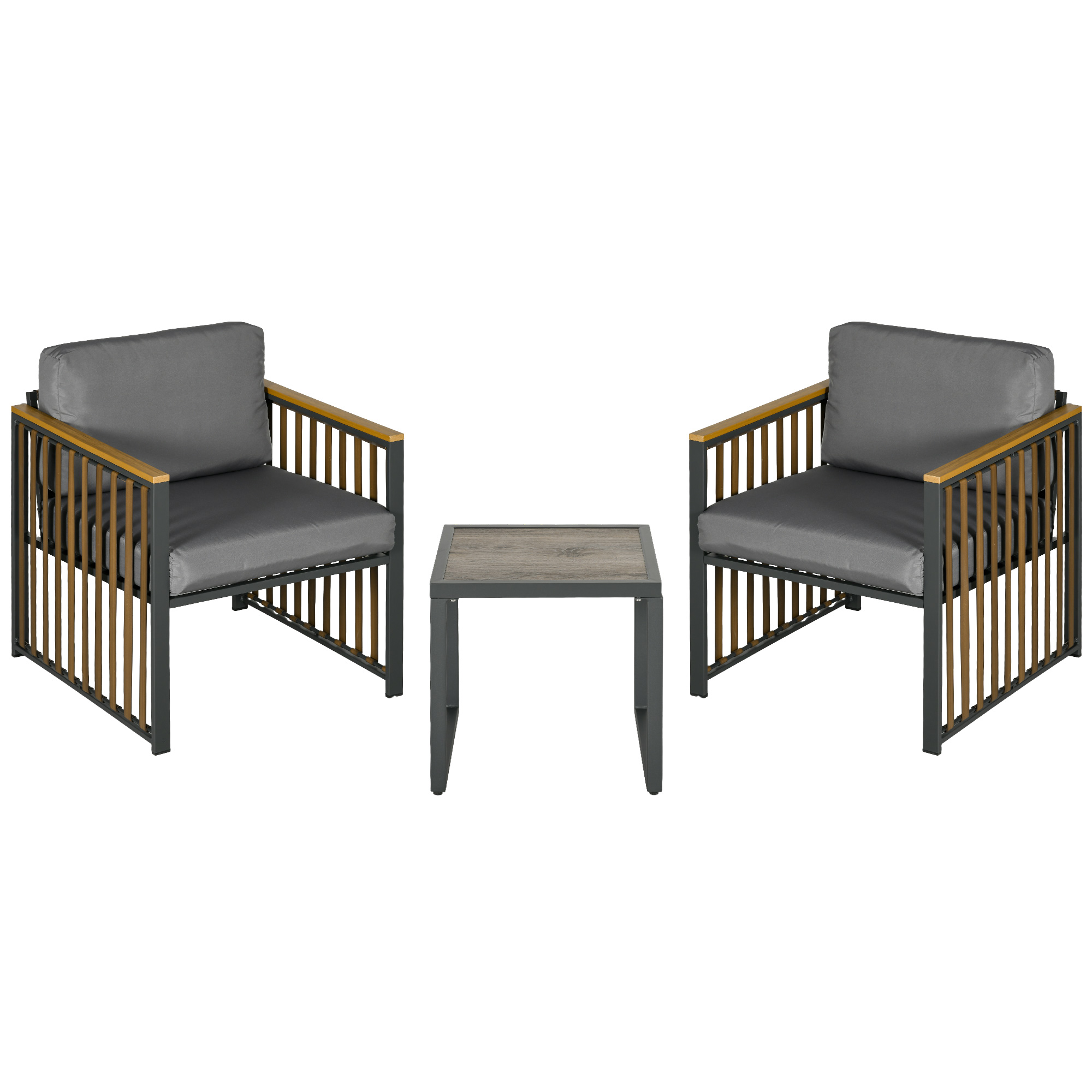foto del prodotto outsunny set da giardino 3 pezzi in rattan e acciaio con 2 sedie 66x68x68 cm e tavolino da caffè 45x45x44 cm aosom