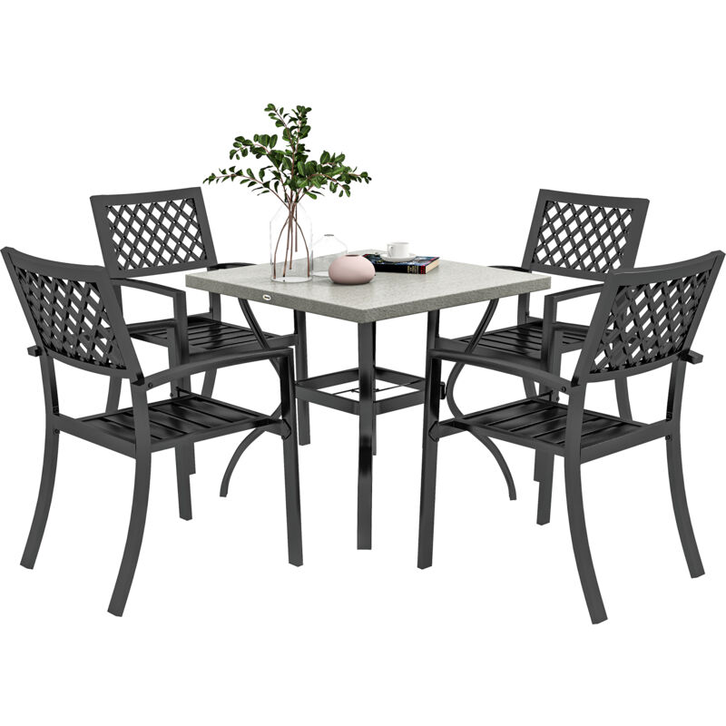 foto del prodotto outsunny set da giardino 4 sedie impilabili e tavolo da pranzo quadrato grigio