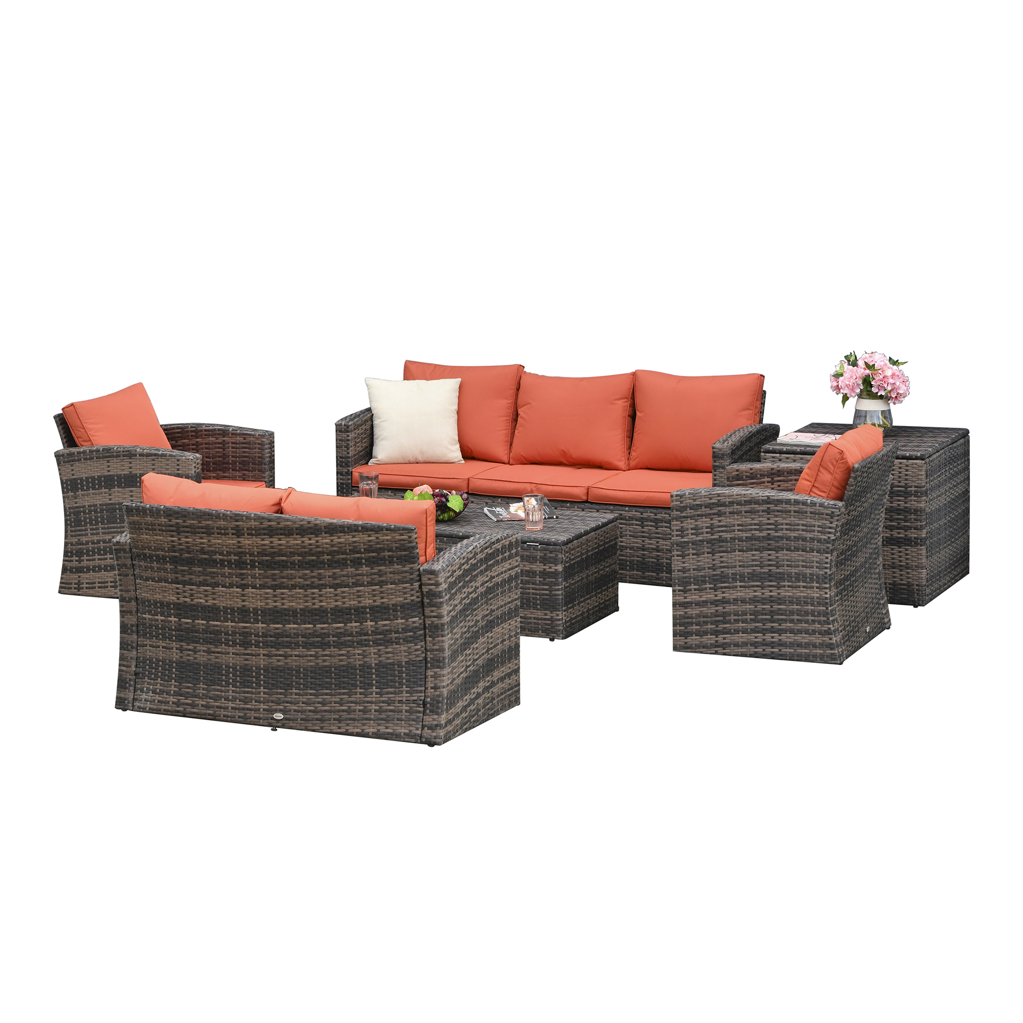 foto del prodotto outsunny set da giardino 6 pezzi in rattan con divani, poltrone e tavoli contenitore, marrone