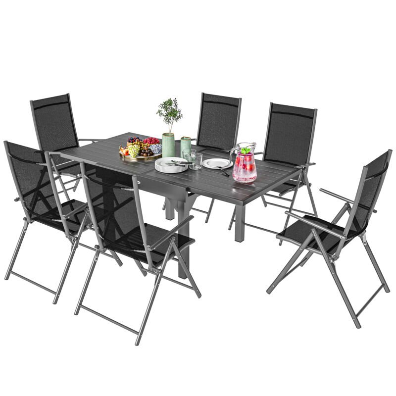 foto del prodotto outsunny set da giardino 7 pz con 6 sedie e tavolo allungabile grigio e nero