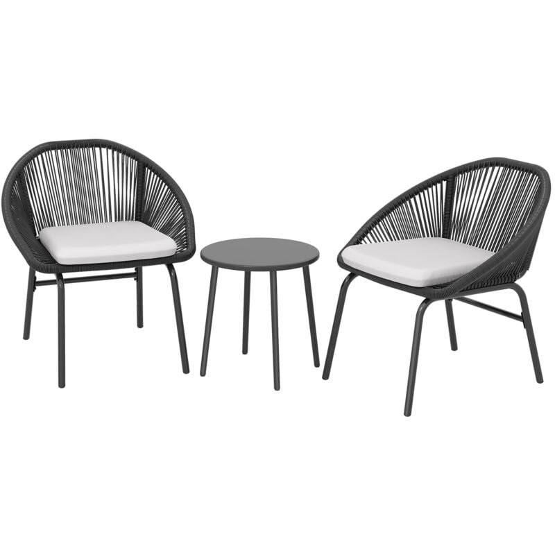 foto del prodotto outsunny set da giardino con 2 sedie e tavolino in rattan pe e acciaio nero