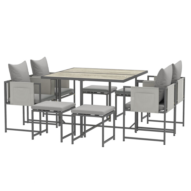 foto del prodotto outsunny set da giardino con tavolo da pranzo, 4 sedie e 4 sgabelli grigio