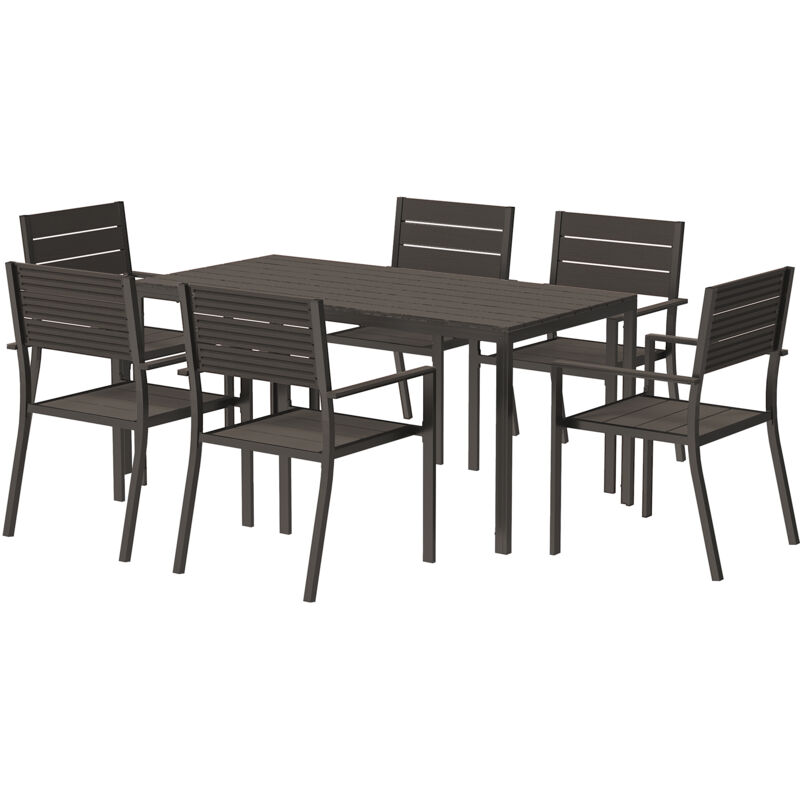 foto del prodotto outsunny set da giardino con tavolo da pranzo rettangolare e 6 sedie impilabili