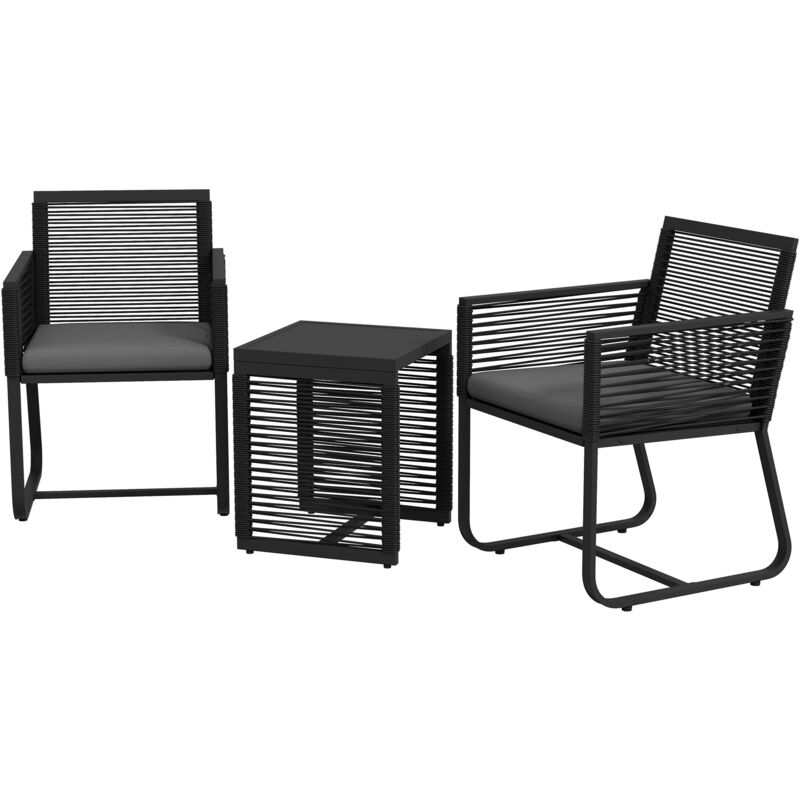 foto del prodotto outsunny set in rattan 2 sedie da giardino con cuscini e tavolino in vetro nero