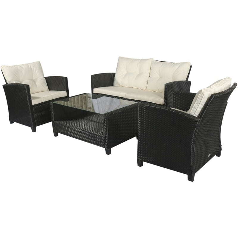foto del prodotto outsunny set mobili da giardino 4 pezzi tavolino, divano e poltrone