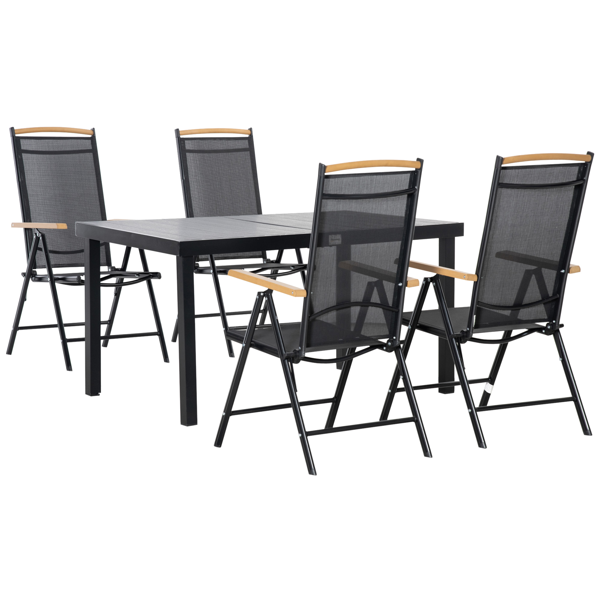 foto del prodotto outsunny set mobili da giardino da 5 pezzi in alluminio, set tavolo con 4 sedie da esterno pieghevoli regolabili per 4 persone, nero aosom