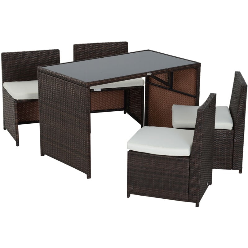 foto del prodotto outsunny set mobili da giardino in rattan marrone 5pz tavolo e sedie