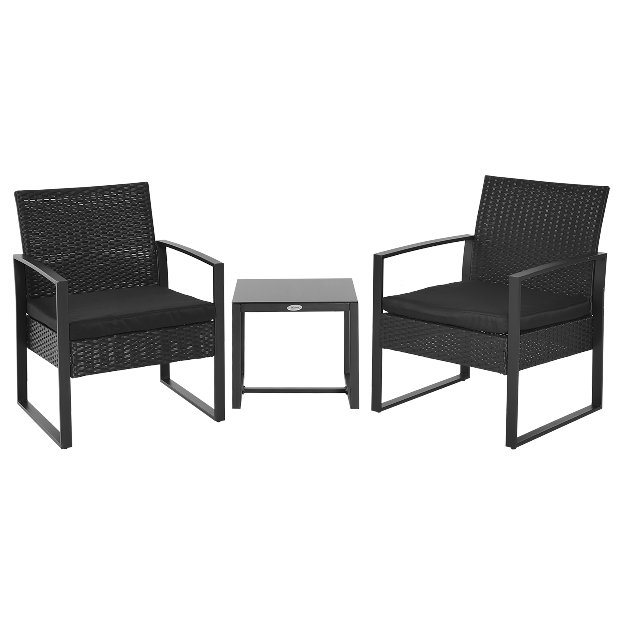 foto del prodotto outsunny set mobili da giardino tavolino con 2 sedie 3pz con cuscini esterno giardino rattan nero aosom