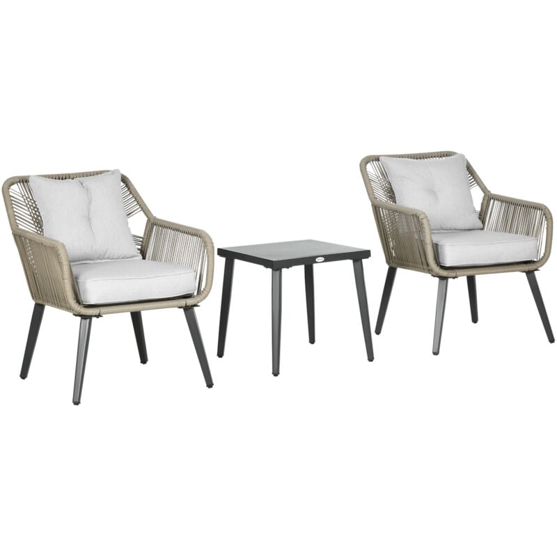 foto del prodotto outsunny set tavolino e sedie da giardino 3pz in rattan pe e acciaio grigio