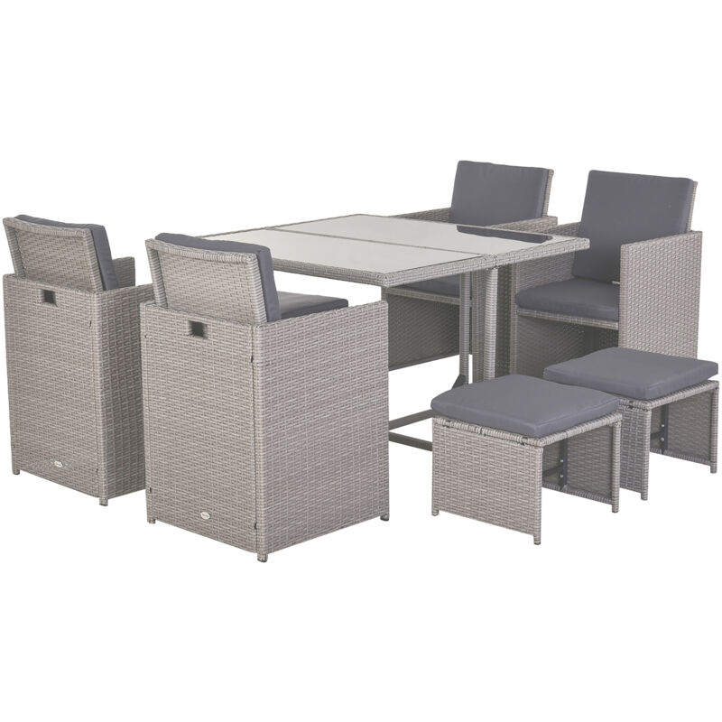 foto del prodotto outsunny set tavolo e sedie da giardino salotto in rattan grigio 9pz