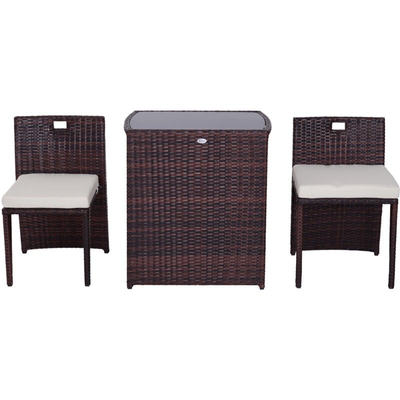 foto del prodotto outsunny set tavolo e sedie da giardino salvaspazio in rattan marrone e beige