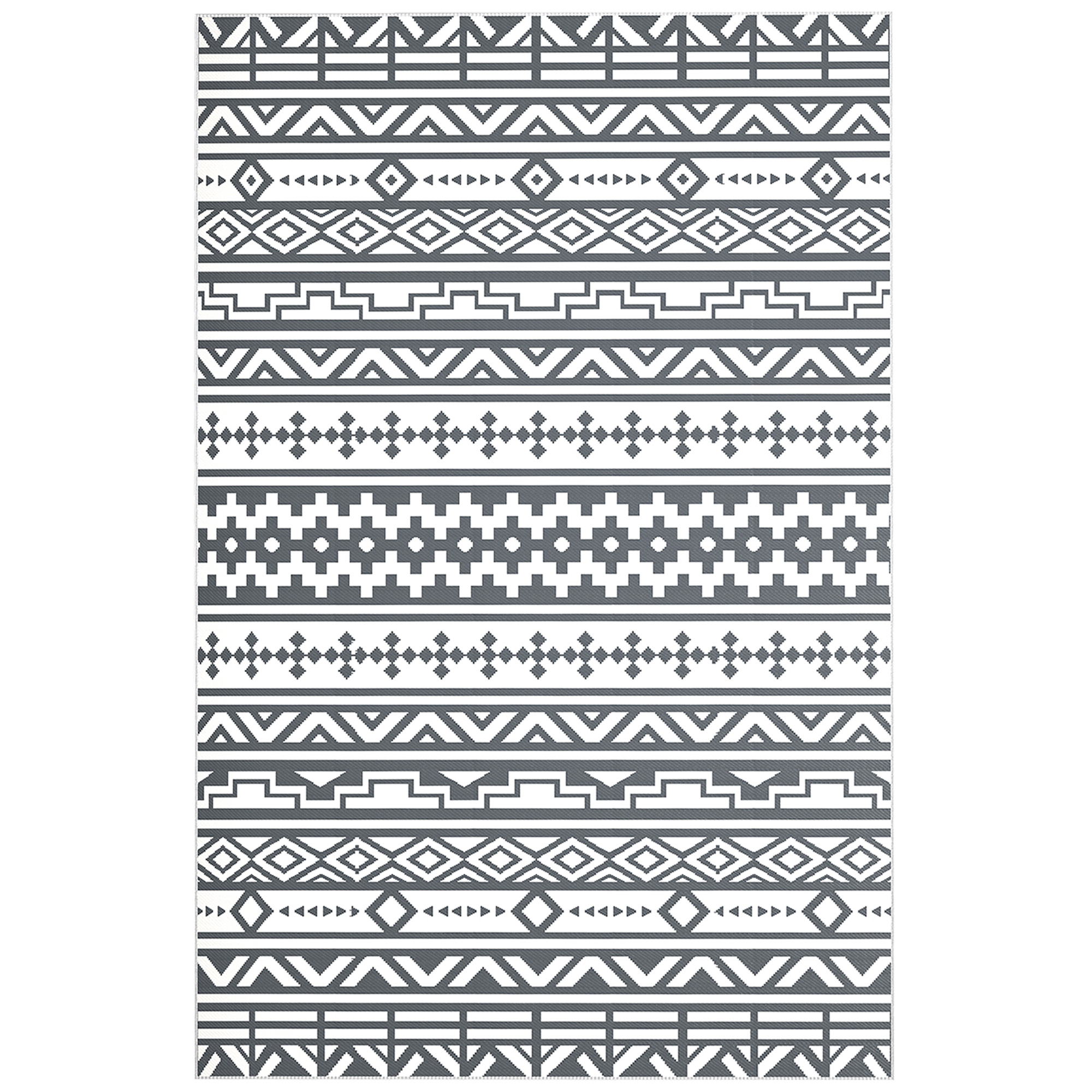 foto del prodotto outsunny tappeto da esterno reversibile con motivo geometrico e borsa inclusa, 182x274 cm, grigio e bianco