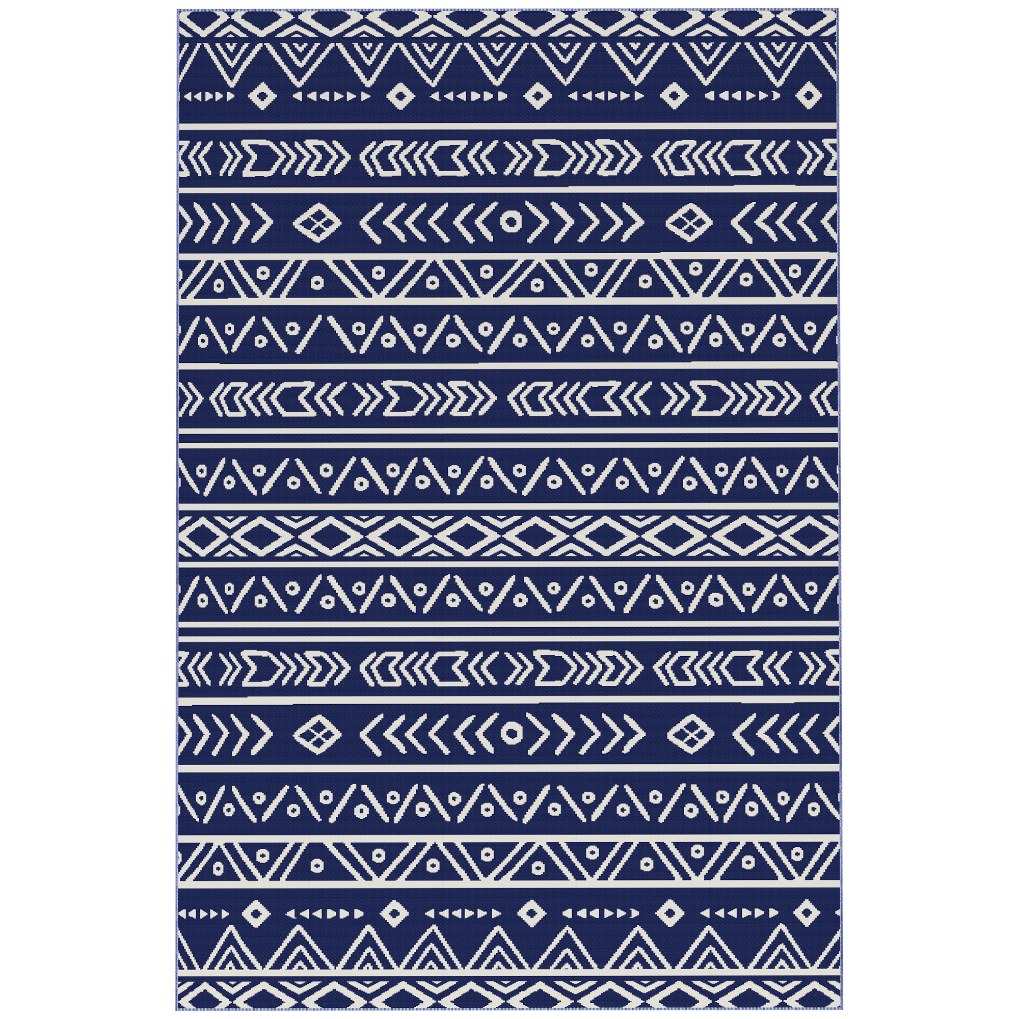 foto del prodotto outsunny tappeto da esterno reversibile stile geometrico con borsa di trasporto, 182x274 cm, blu e bianco