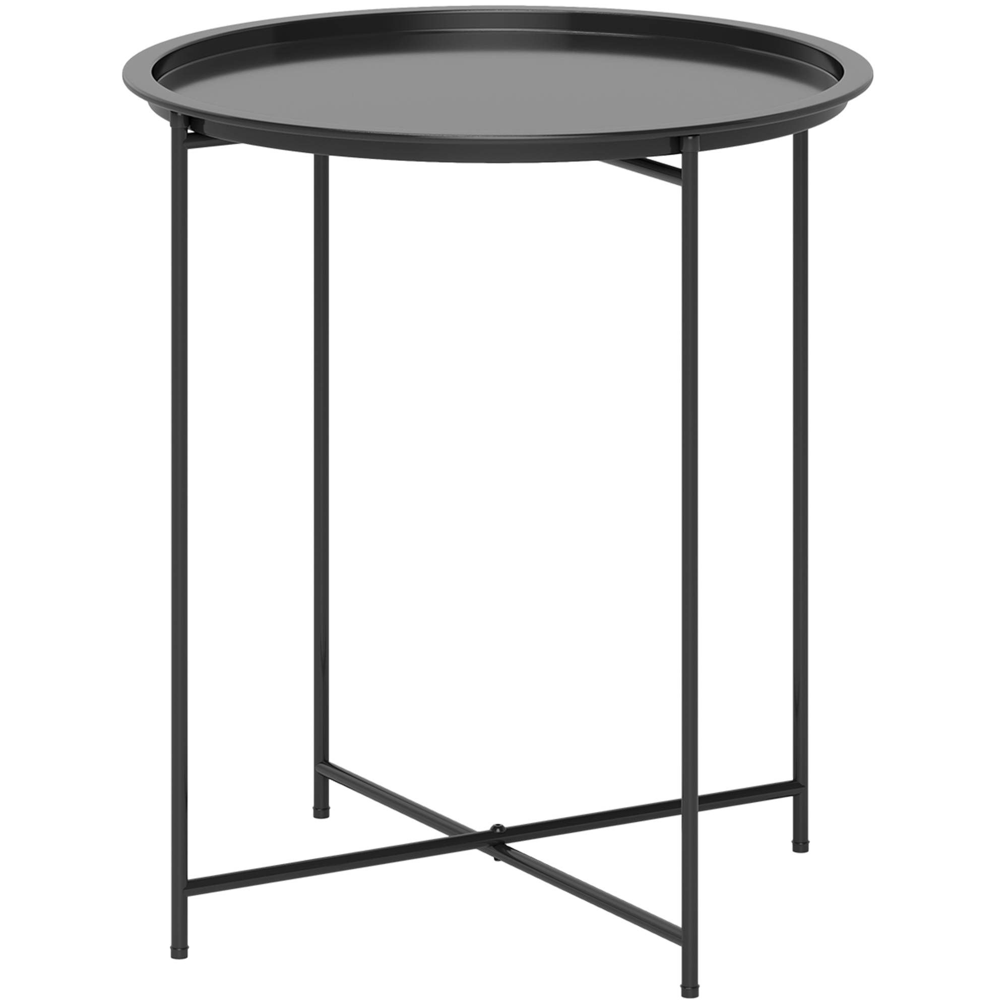 foto del prodotto outsunny tavolino da giardino con vassoio rimovibile e gambe pieghevoli in acciaio, ø46x50 cm, nero