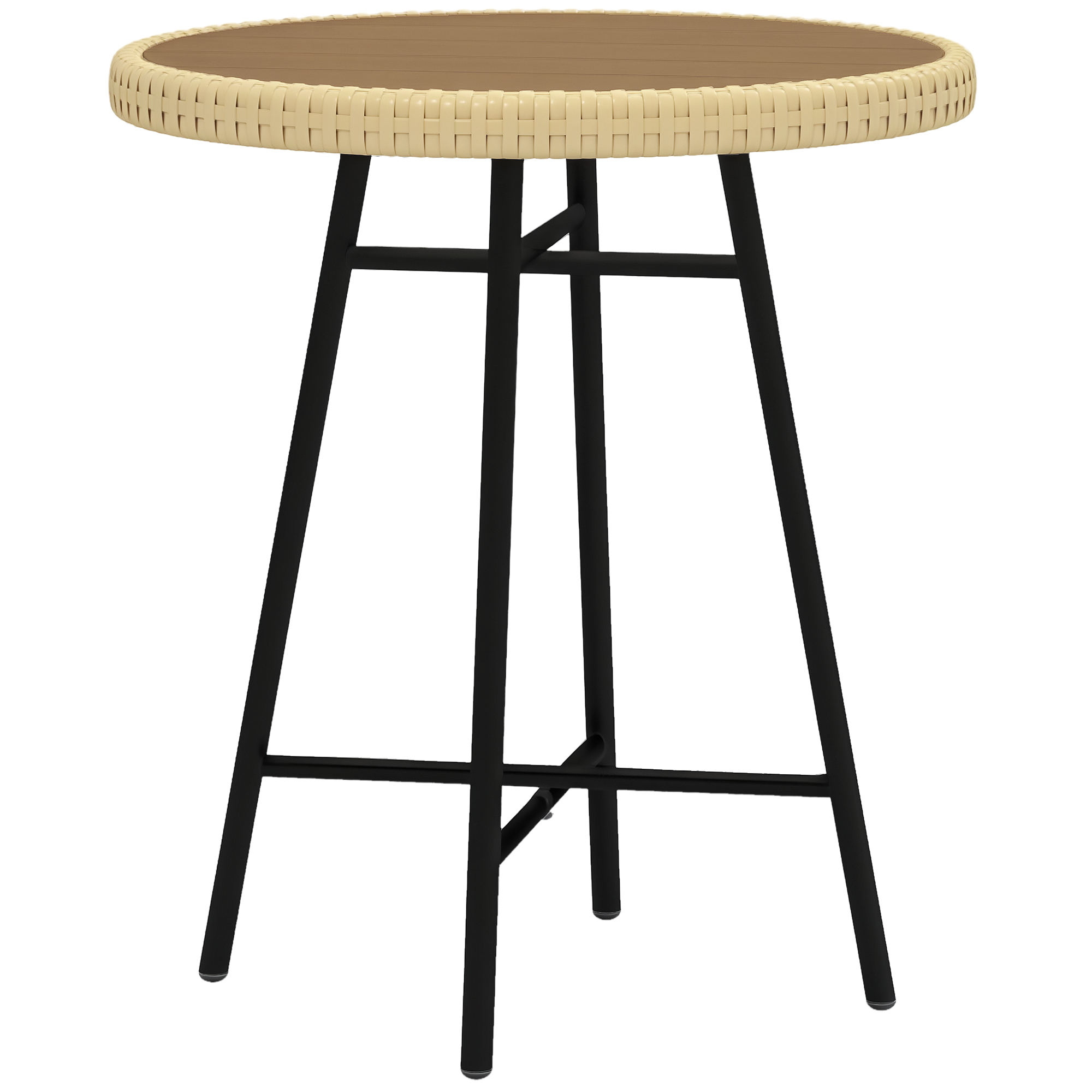 foto del prodotto outsunny tavolino da giardino moderno in rattan e acciaio, 50x50x55 cm, nero e color legno aosom