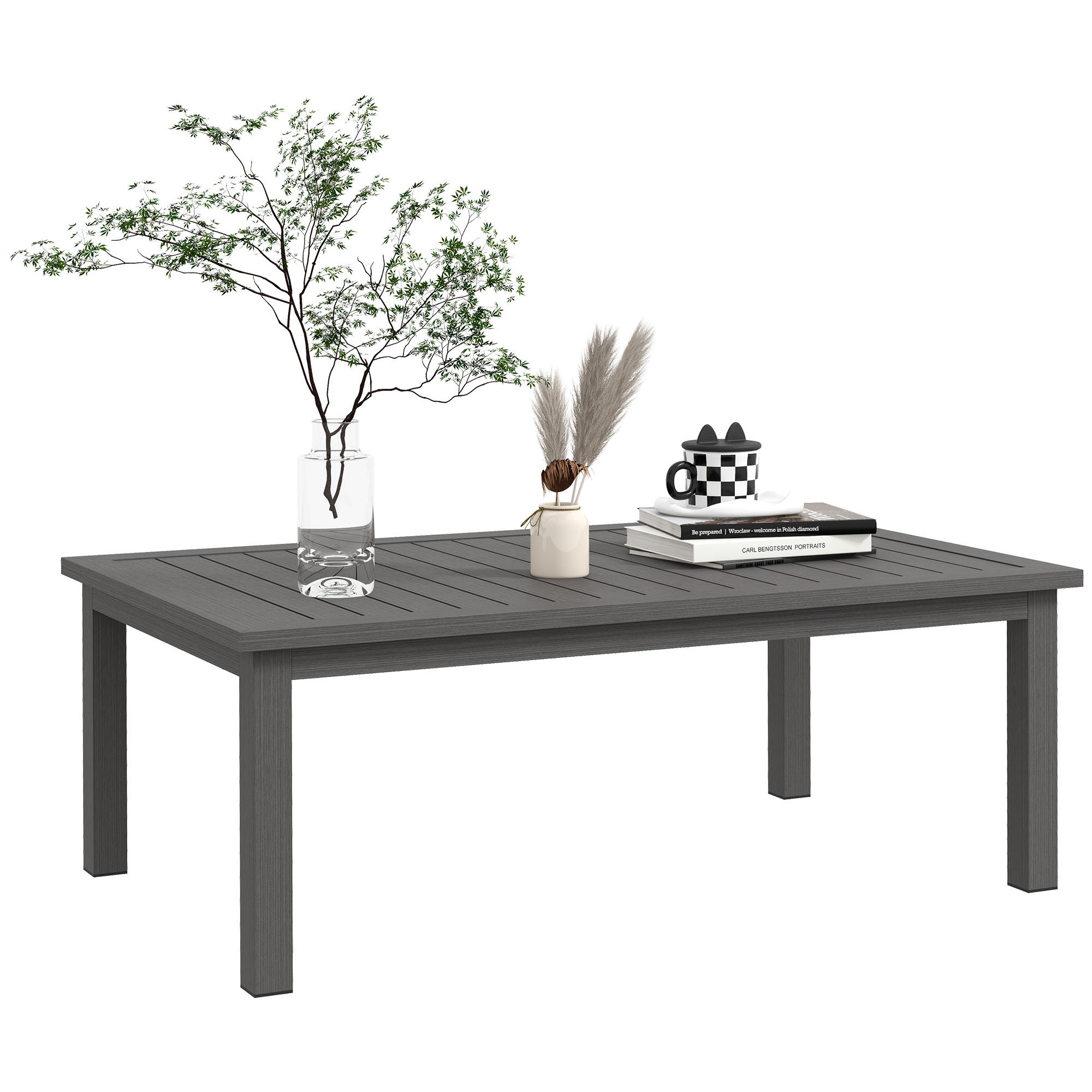 foto del prodotto outsunny tavolino per esterni rettangolare in alluminio effetto legno, 100x60cm, marrone aosom