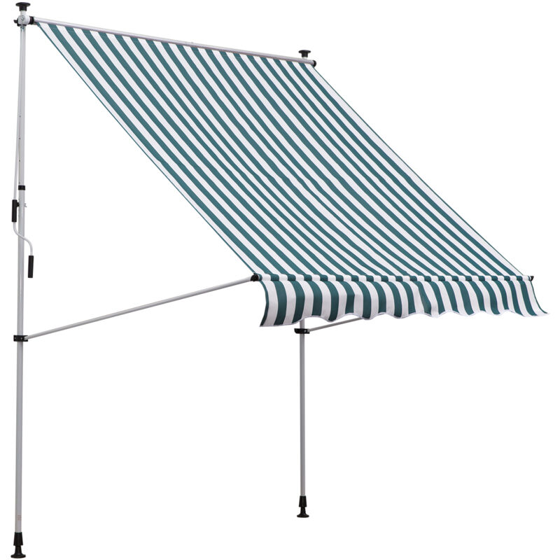 foto del prodotto outsunny tenda da sole 2x1.5m con telaio telescopico e manovella, bianco verde