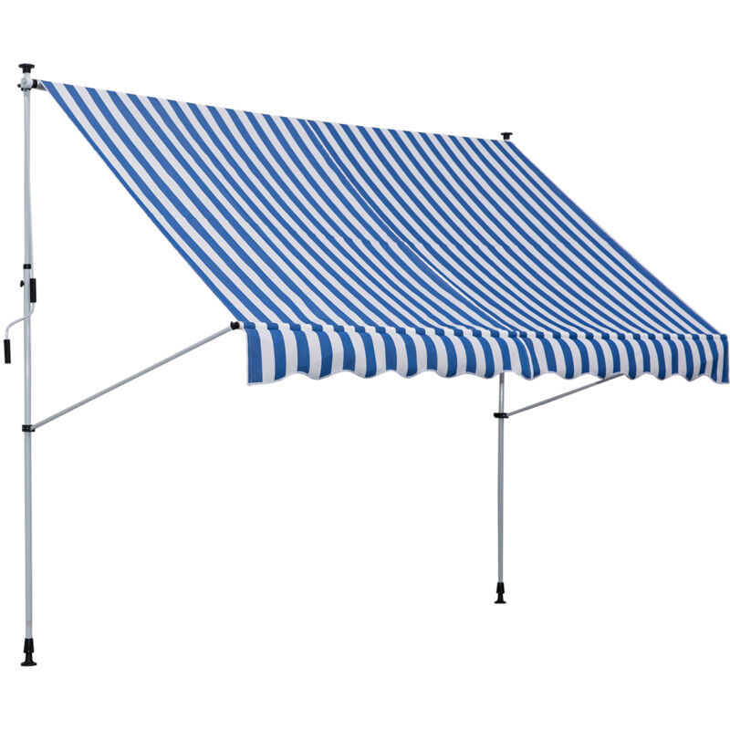 foto del prodotto outsunny tenda da sole 3x1.5m telescopica a parete avvolgibile bianco e blu