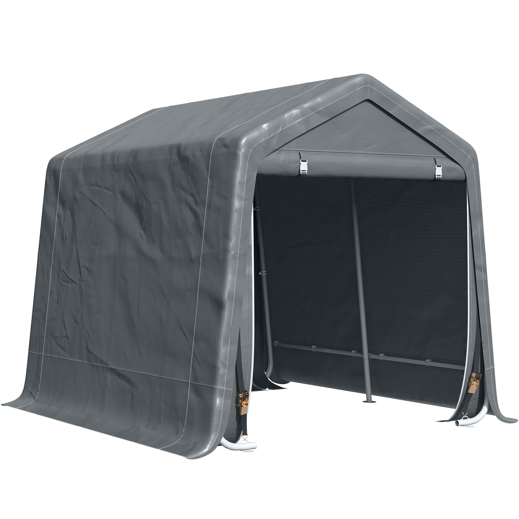 foto del prodotto outsunny tenda garage 2.4x2m per veicoli e biciclette in metallo e tessuto pe, grigio scuro
