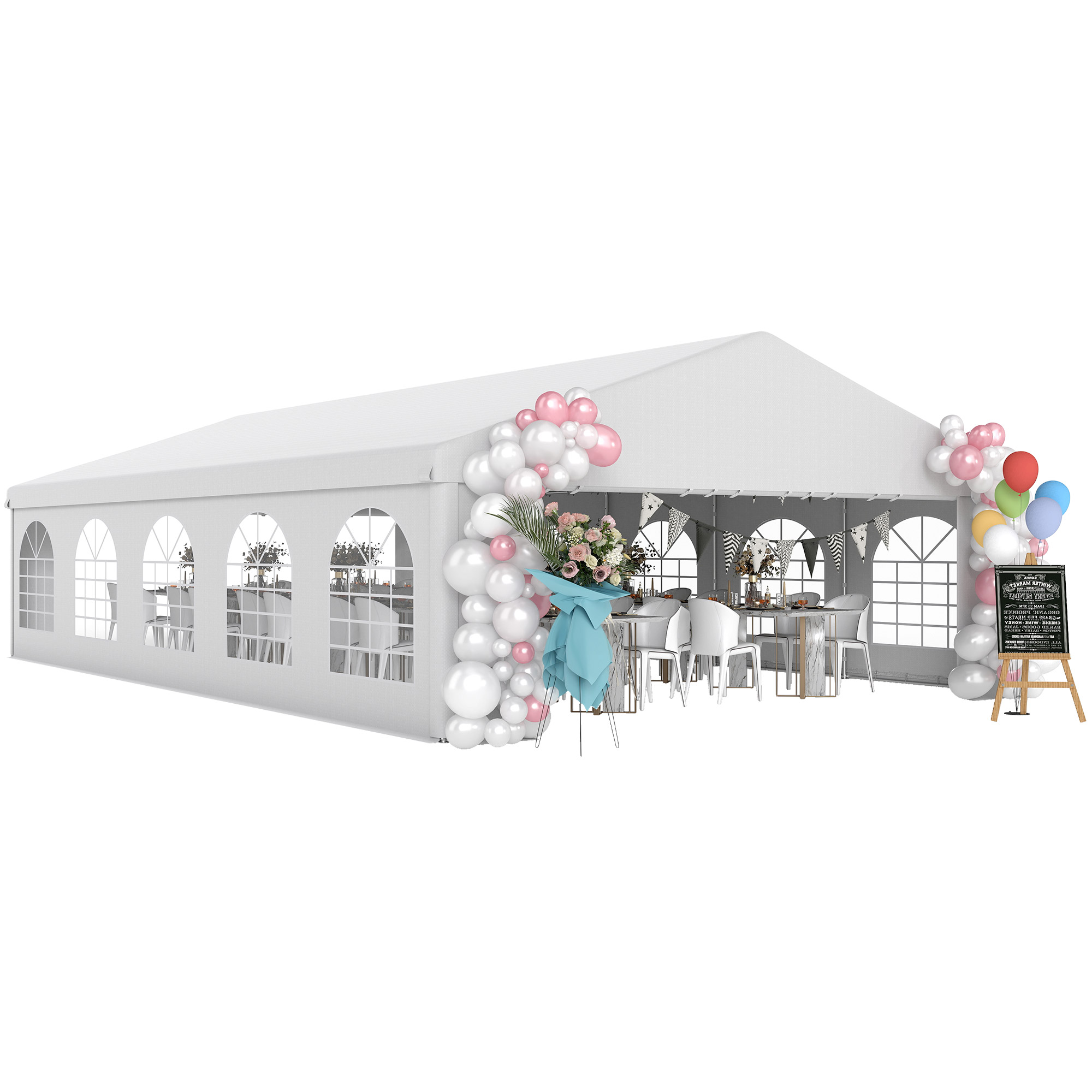 foto del prodotto outsunny tendone per feste 10x6m in acciaio galvanizzato, gazebo da giardino con pareti rimovibili, 10 finestre e porte a cerniera aosom
