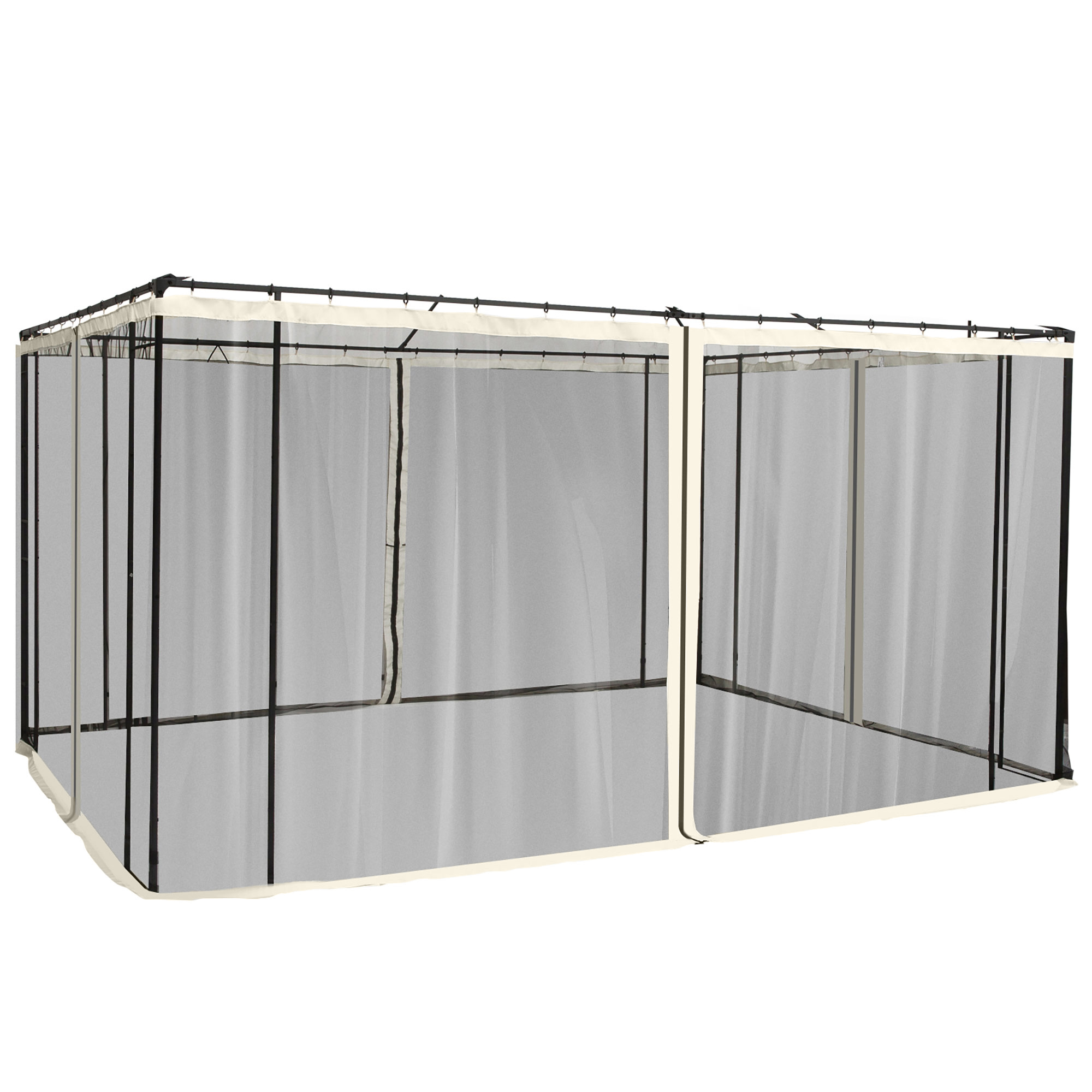 foto del prodotto outsunny zanzariera per gazebo 3x3.5m con cerniere e anelli, pannelli da, 335x207cm - nero/beige aosom