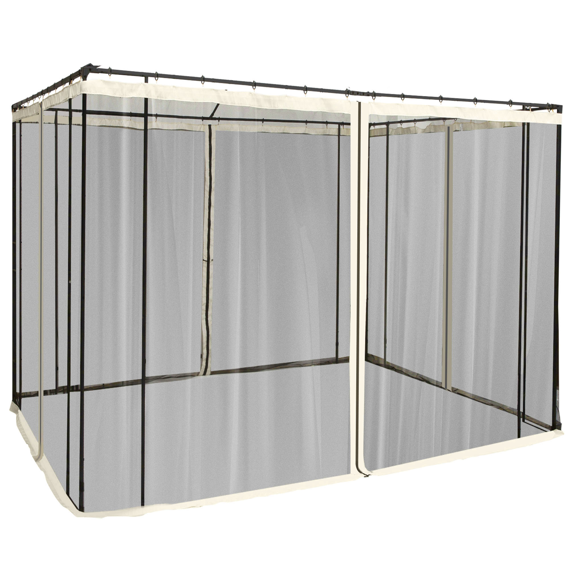 foto del prodotto outsunny zanzariera per gazebo 3x3m con cerniere e anelli, pannelli da 302x207cm, nero/beige aosom