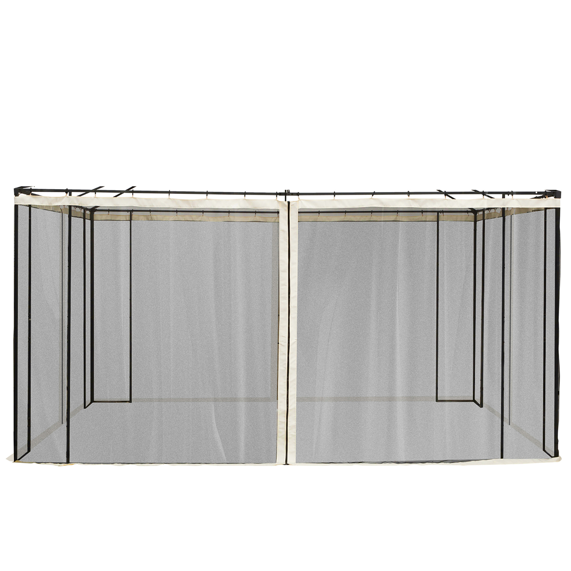 foto del prodotto outsunny zanzariera per gazebo 3x4m con cerniere e anelli, pannelli da 352x207cm - nero beige aosom